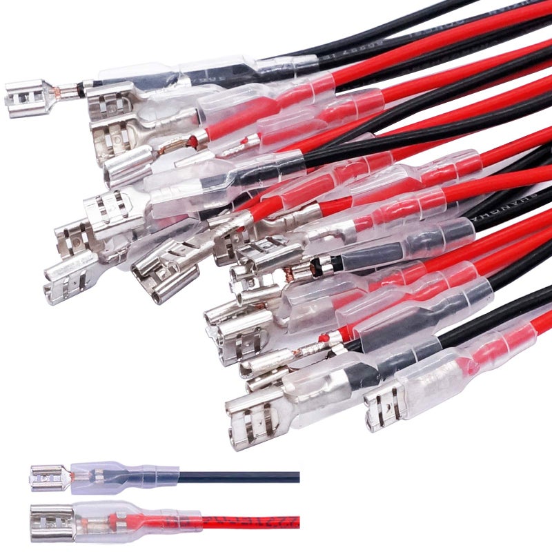 Twidec/20Pcs 4.8Mm And 6.3Mm Female Spade Crimp Terminal With Insulating Sleeve And Wire Red + Black Female Spade Quick Splice Assortment Kit - Image 1